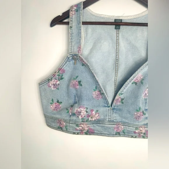 NWT Wild Fable Floral Blue/Pink Denim Crop Top Size XL - Picture 4 of 12